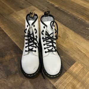 Dr. Martens White Patent Lace-Up Boots with Black Laces